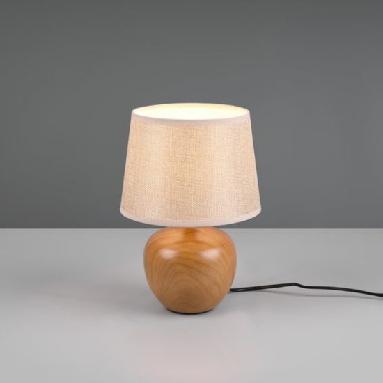 Abat-jour lampada da comodino legno paralume tessuto beige