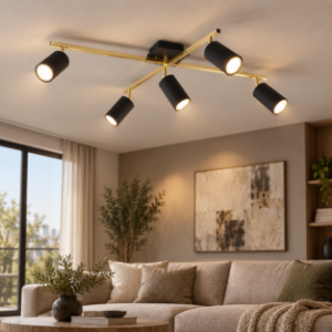 Plafoniera moderna luci orientabili nero oro 78cm