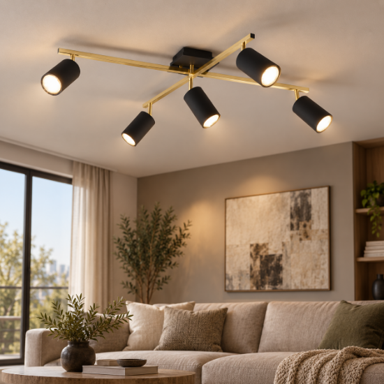 Plafoniera moderna luci orientabili nero oro 78cm