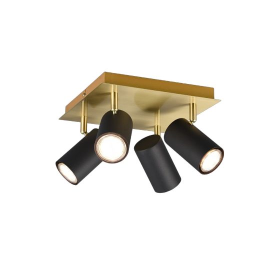 Plafoniera quadrata 4 faretti spot orientabili nero oro gu10