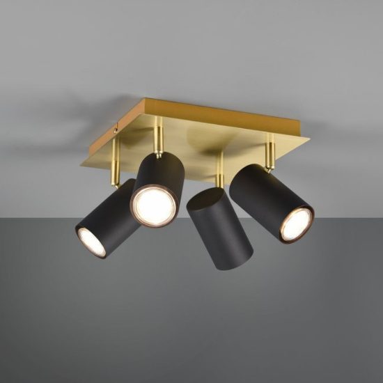 Plafoniera quadrata 4 faretti spot orientabili nero oro gu10