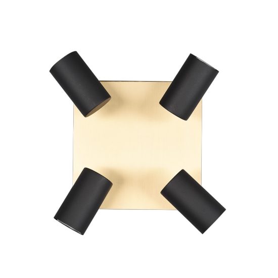 Plafoniera quadrata 4 faretti spot orientabili nero oro gu10