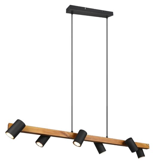 Lampadario rettangolare nero opaco legno per tavolo da pranzo 6 luci