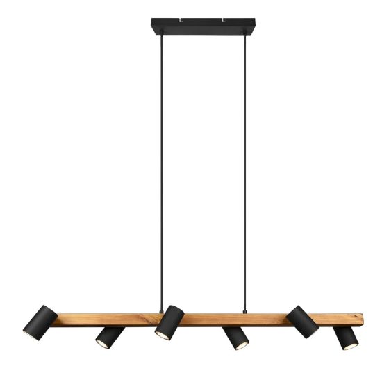 Lampadario rettangolare nero opaco legno per tavolo da pranzo 6 luci