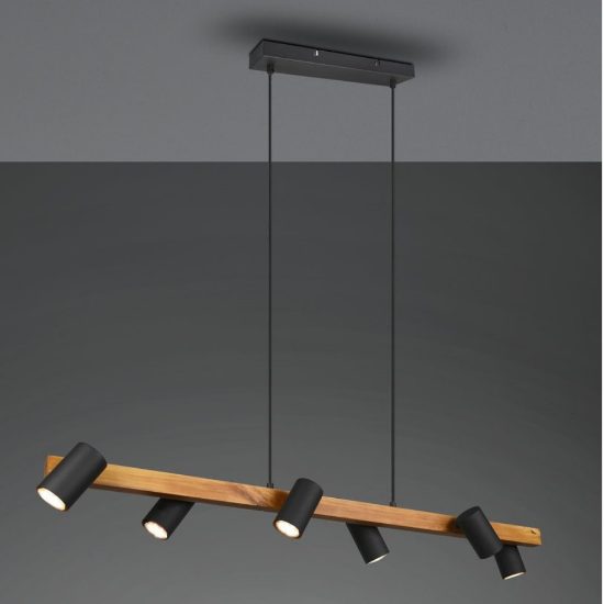 Lampadario rettangolare nero opaco legno per tavolo da pranzo 6 luci