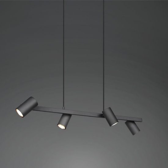 Lampadario 4 luci a sospensione rettangolare nero opaco