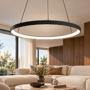 Fabas lampadario moderno quirk anello nero led 75w cct 2700k 3000k 4000k dimmerabile