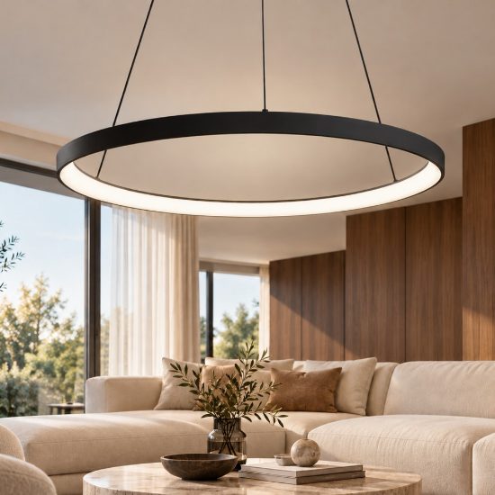 Fabas lampadario moderno quirk anello nero led 75w cct 2700k 3000k 4000k dimmerabile