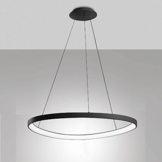 Fabas lampadario moderno quirk anello nero led 75w cct 2700k 3000k 4000k dimmerabile