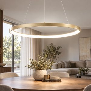 Fabas luce quirk lampadario led 75w cct 2700k 4000k anello moderno a sospensione ottone satinato dimmerabile