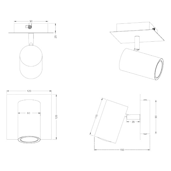 Applique per comodino camera da letto orientabile nero oro