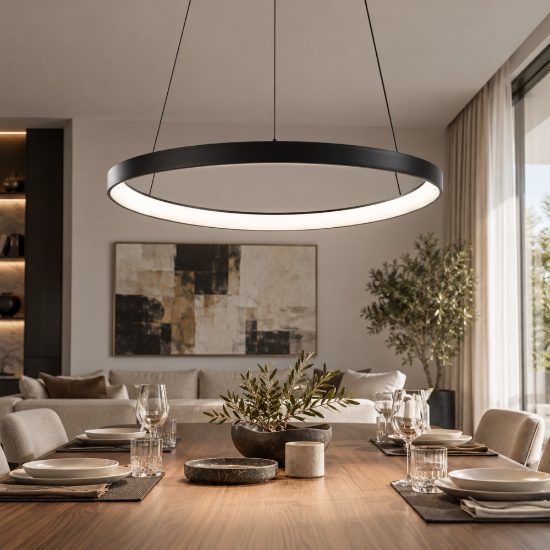 Fabas quirk lampadario moderno anello nero led 56w cct 2700k 3000k 4000k dimmerabile