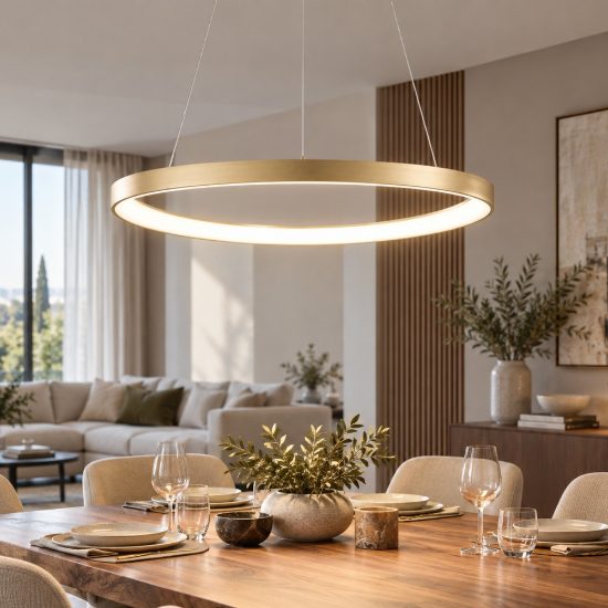 Fabas luce quirk lampadario led 56w cct 2700k 4000k dimmerabile anello moderno a sospensione ottone satinato