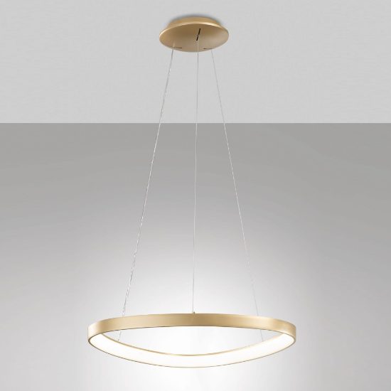 Fabas luce quirk lampadario led 56w cct 2700k 4000k dimmerabile anello moderno a sospensione ottone satinato