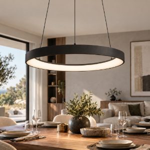 Fabas luce quirk lampadario anello asimmetrico nero a sospensione led 38w cct 2700k 4000k dimmerabile