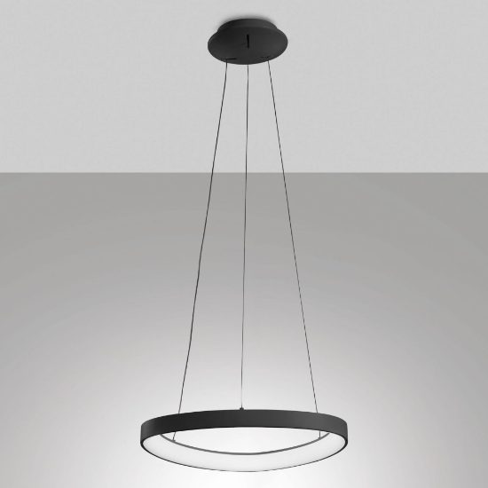 Fabas luce quirk lampadario anello asimmetrico nero a sospensione led 38w cct 2700k 4000k dimmerabile