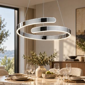 Lampadario design moderno spirale cromo led 37w 4000k dimmerabile