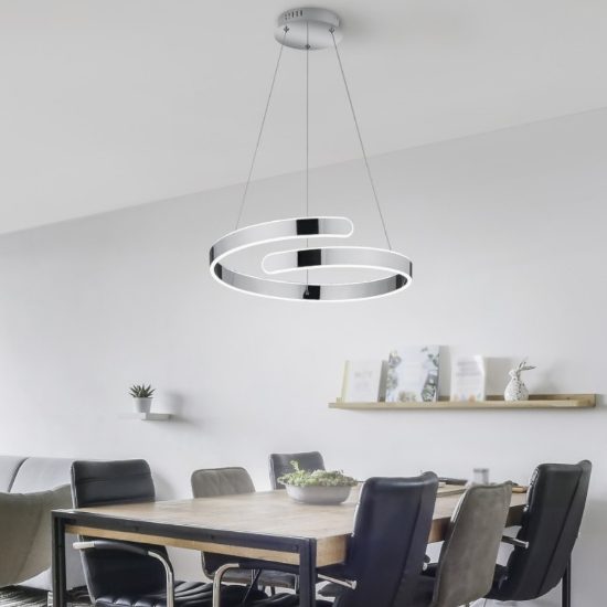 Lampadario design moderno spirale cromo led 37w 4000k dimmerabile