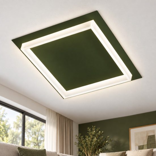 Plafoniera led 48w cct 3000k 4000k moderna per soggiorno quadrata verde oliva