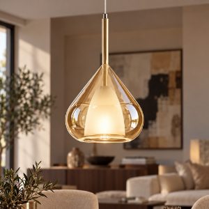 Fabas luce lila lampada a sospensione design goccia ambra vetro