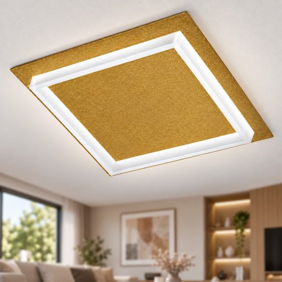Plafoniera quadrata moderna oro opaco per soggiorno led 48w cct 3000k 4000k