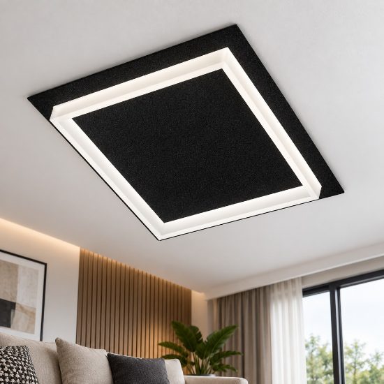 Plafoniera moderna quadrata nera led 48w cct 3000k 4000k 65cm