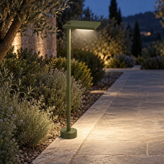 Lampioncino led 10w 3000k ip65 da esterno moderno quadrata verde oliva