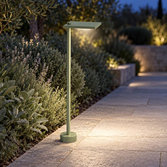 Paletto da giardino led 10w 3000k ip65 quadrata moderno verde salvia 60cm