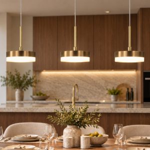 Fabas lampadario da cucina dunk tre luci ottone  led 24w 3000k dimmerabile