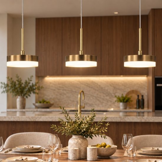 Fabas lampadario da cucina dunk tre luci ottone  led 24w 3000k dimmerabile