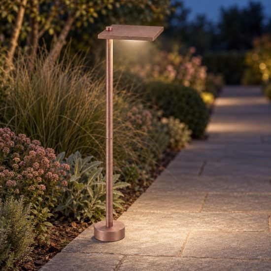 Lampione led 10w 3000k ip65 60cm moderno per esterno giardino quadrato oro rosato