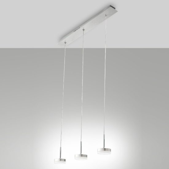 Fabas  dunk lampadario per cucina tre luci alluminio spazzolato led 24w 3000k dimmerabile