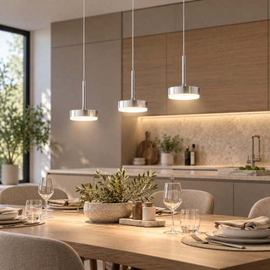 Fabas  dunk lampadario per cucina tre luci alluminio spazzolato led 24w 3000k dimmerabile