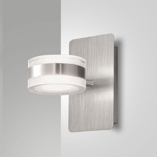 Fabas luce dunk applique led 16w 3000k orientabile da parete alluminio spazzolato