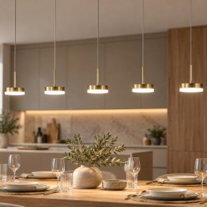 Fabas dunk lampadario per cucina ottone satinato led 40w 3000k 5 luci dimmerabile