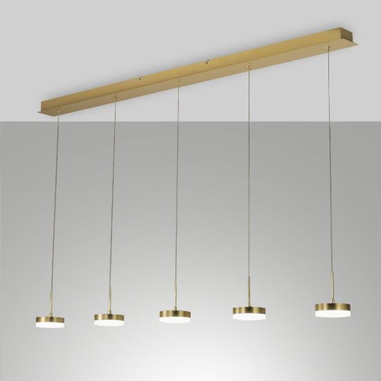Fabas dunk lampadario per cucina ottone satinato led 40w 3000k 5 luci dimmerabile