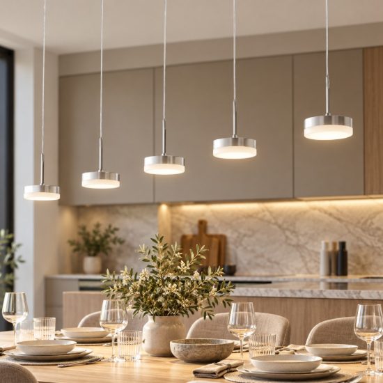 Fabas luce dunk lampadario led 40w 3000k dimmerabile 5 luci per cucina moderno a sospensione alluminio spazzolato