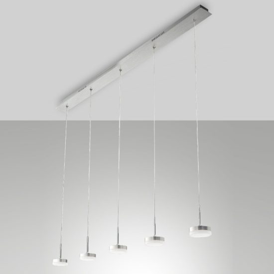 Fabas luce dunk lampadario led 40w 3000k dimmerabile 5 luci per cucina moderno a sospensione alluminio spazzolato