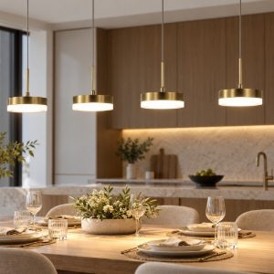 Fabas luce dunk lampadario led 32w 3000k dimmerabile moderno a sospensione ottone satinato 4 luci