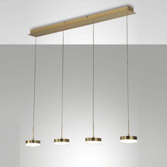 Fabas luce dunk lampadario led 32w 3000k dimmerabile moderno a sospensione ottone satinato 4 luci