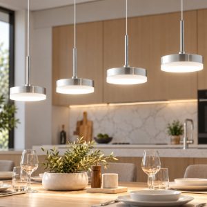 Fabas lampadario da cucina dunk 4 luci alluminio spazzolato led 32w 3000k dimmerabile