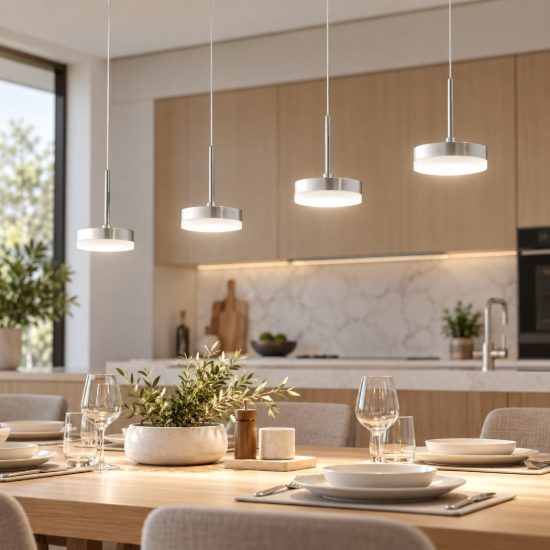 Fabas lampadario da cucina dunk 4 luci alluminio spazzolato led 32w 3000k dimmerabile