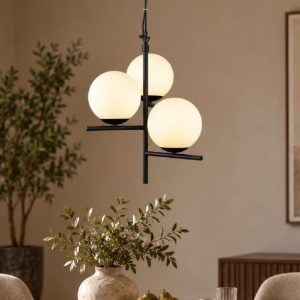 Lampadario a sospensione moderno per tavolo da pranzo nero opaco 3 luci