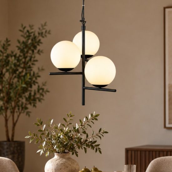 Lampadario a sospensione per tavolo da pranzo nero opaco 3 luci