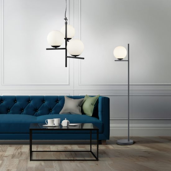Lampadario a sospensione per tavolo da pranzo nero opaco 3 luci
