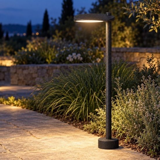 Lampione moderno rotonda antracite da esterno led 10w 3000k ip65 60cm