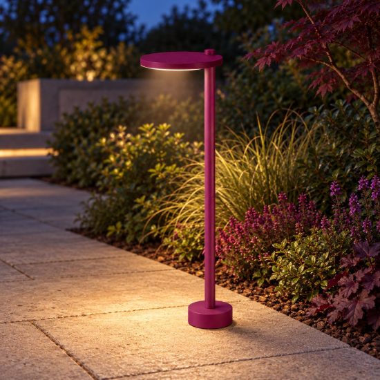 Lampioncino led 10w 3000k ip65 60cm moderno da esterno giardino rotondo magenta