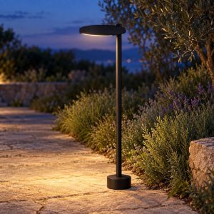 Lampioncino per vialetto moderno rotondo nero per esterno giardino led 10w 3000k ip65 60cm