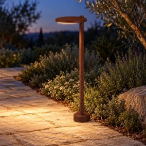 Lampioncino led 10w 3000k ip65 moderno da esterno giardino rotondo ruggine