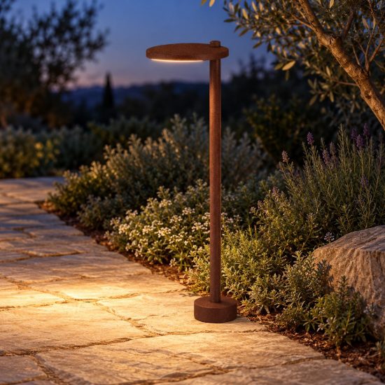 Lampioncino led 10w 3000k ip65 moderno da esterno giardino rotondo ruggine